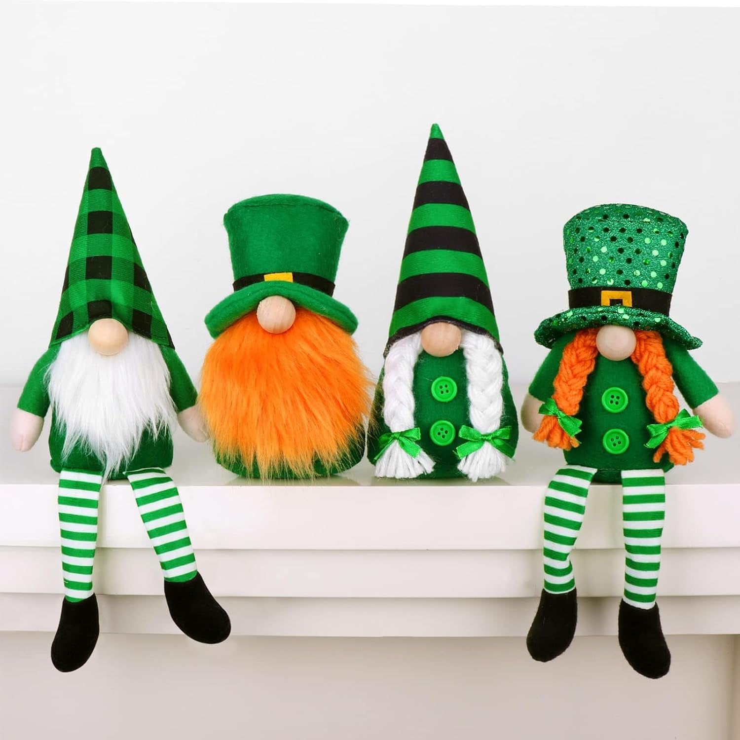 St Patricks Day Gnomes Gifts, 4 Pcs Handmade Plush Tomte Swedish Scandinavian Gnome with Lucky Shamrock Pot of Gold Coins Farmhouse St Patricks Day Decorations for the Home Table Décor