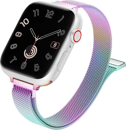 Slim Milanese Loop Compatible with Apple Watch Band for Women 40Mm 41Mm 38Mm 44Mm 45Mm 49Mm 42Mm, Stainless Steel Magnetic Mesh Strap Work on Iwatch Bands Series 9 8 7 6 5 4 3 2 1 Ultra SE