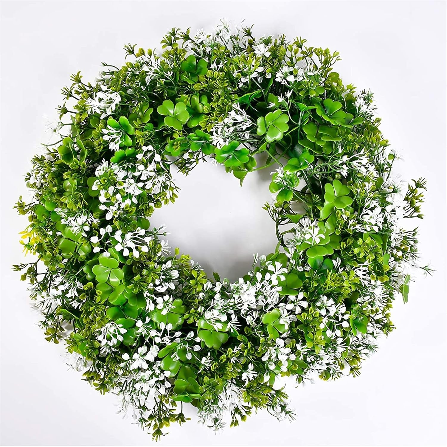 St Patricks Day Decorations Artificial Wreath Lucky Shamrock Clover Leprechaun Hat Beers Spring Summer Party Decor Outdoor/Indoor Farmhouse Front Porch Wall Window Door