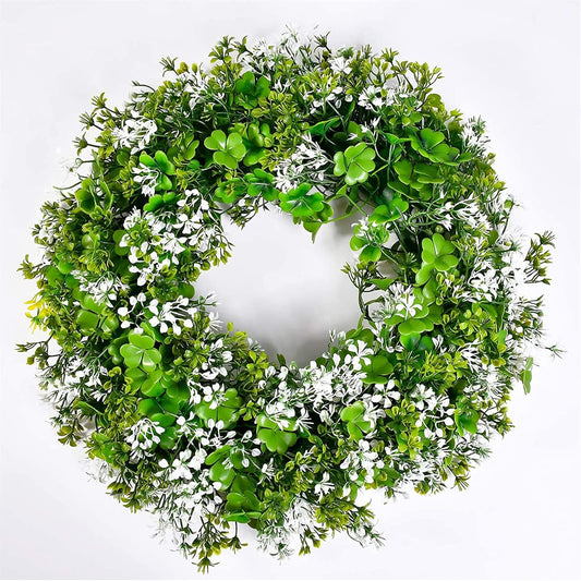 St Patricks Day Decorations Artificial Wreath Lucky Shamrock Clover Leprechaun Hat Beers Spring Summer Party Decor Outdoor/Indoor Farmhouse Front Porch Wall Window Door