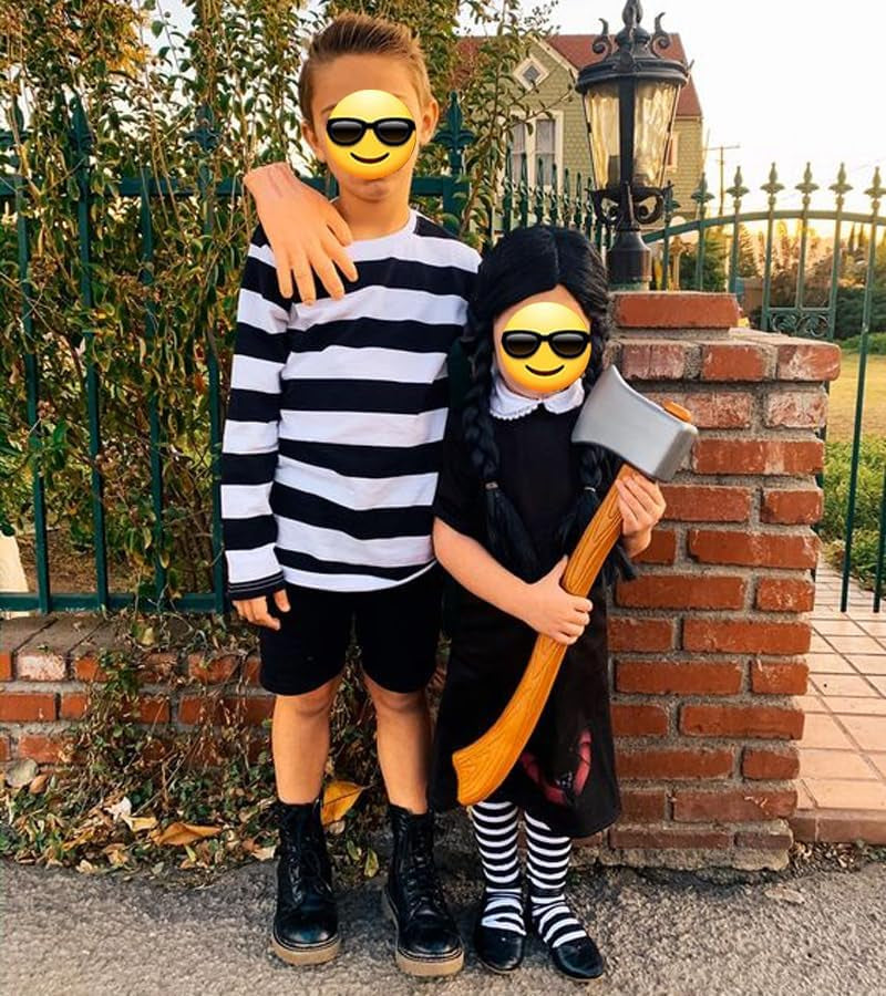 Kid'S Boys Pugsley Addams Shirt Black White Striped Mime T Shirt Halloween Costumes Bank Robber Novelty T-Shirts