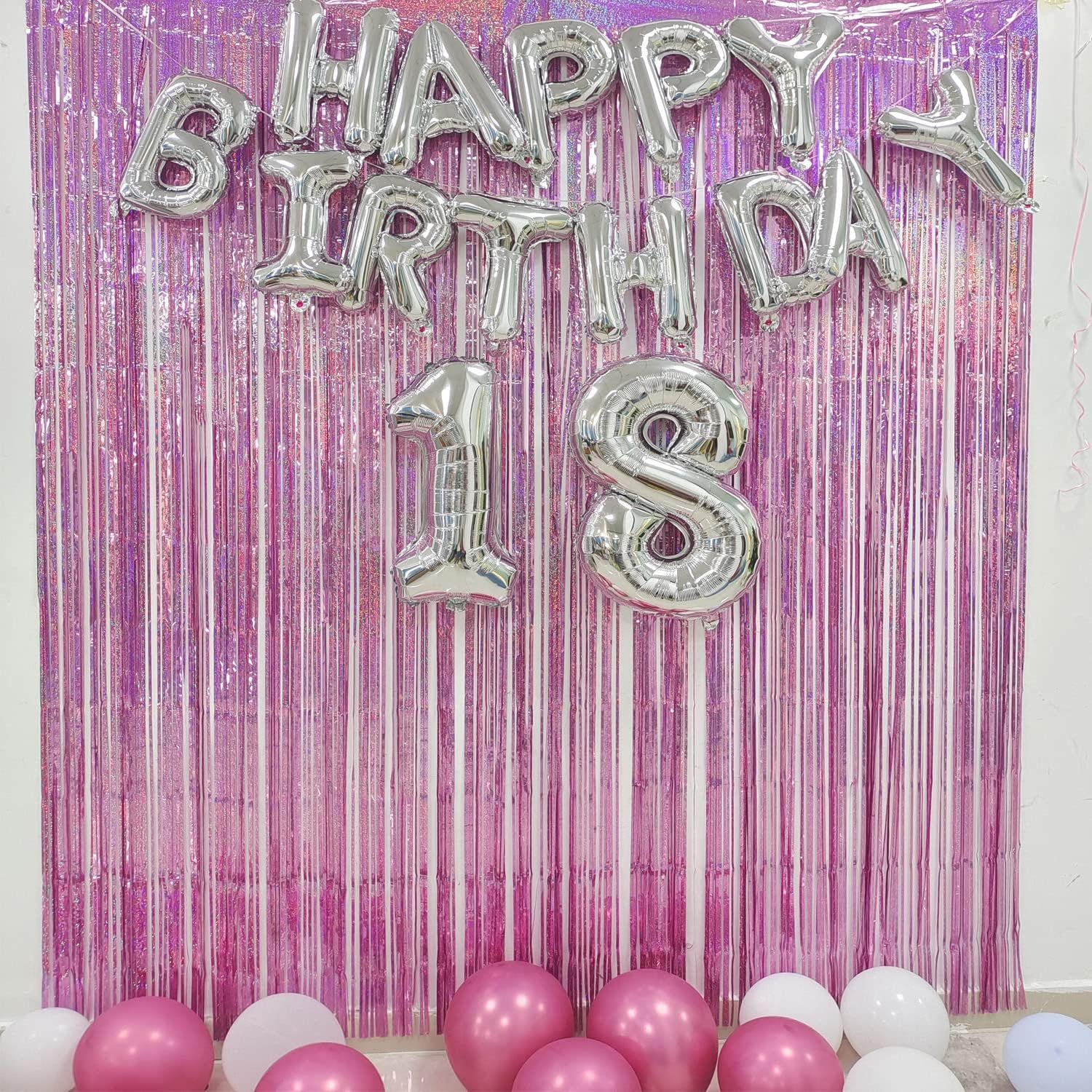 Pink Tinsel Foil Fringe Curtains - 2 Pcs 3.2X8.2 Ft Metallic Holidays Photo Backdrop for Girl Birthdays Bridal Shower Sweet Dount Bachelorette Party Supplies Decorations