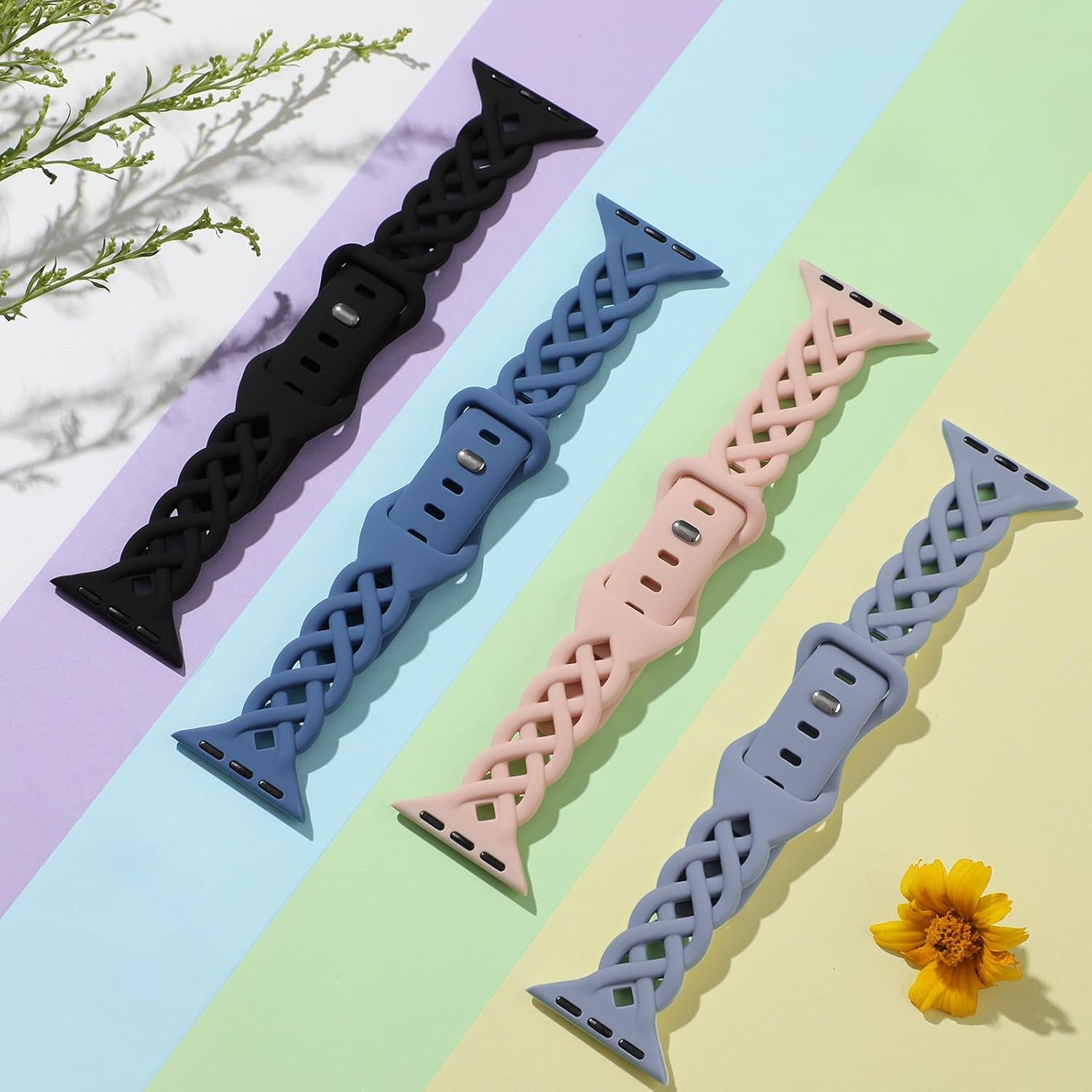 Slim Silicone Bands Compatible with Apple Watch Band 40Mm 38Mm 41Mm 44Mm 45Mm 42Mm Women Floral Breathable Braided Lace Thin Sport Strap Replacement Wristbands for Iwatch SE Series 9 8 7 6 5 4 3 2 1