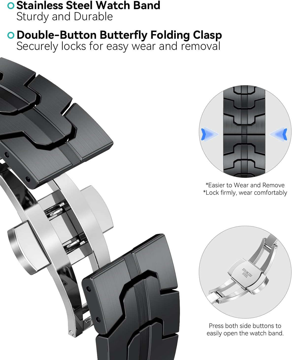 Compatible with Apple Watch Band 41Mm 40Mm 38Mm for Men Women, Stainless Steel Metal Watch Bands for Iwatch Ultra 2 Ultra Series 9 8 7 6 5 4 3 2 1 SE SE2