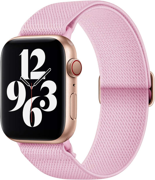 Stretchy Nylon Watch Bands Compatible with Apple Watch Series 10/9/8/7/6/5/4/3 SE 2/1, Adjustable Braided Elastic Sport Loop Rugged Straps for Iwatch Women Men (Barbie Pink, 38/40/41/42MM)