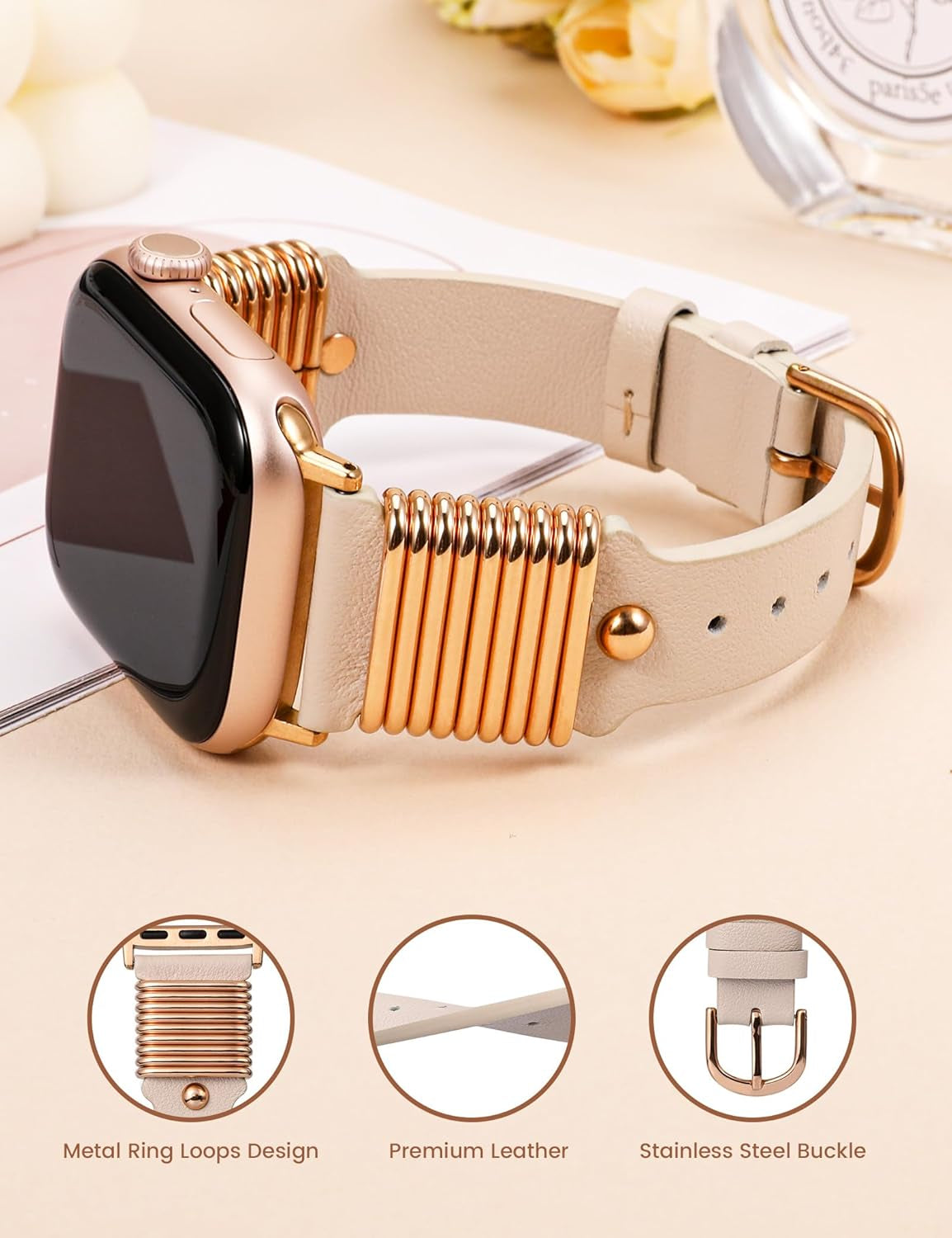 2 Packs Leather Band Compatible with Apple Watch Band Women 38/40/41/42/44/45/46/49Mm, Dressy Fancy Leather Strap for Iwatch Bands Series 10 9 8 7 6 5 4 3 2 1 SE Ultra