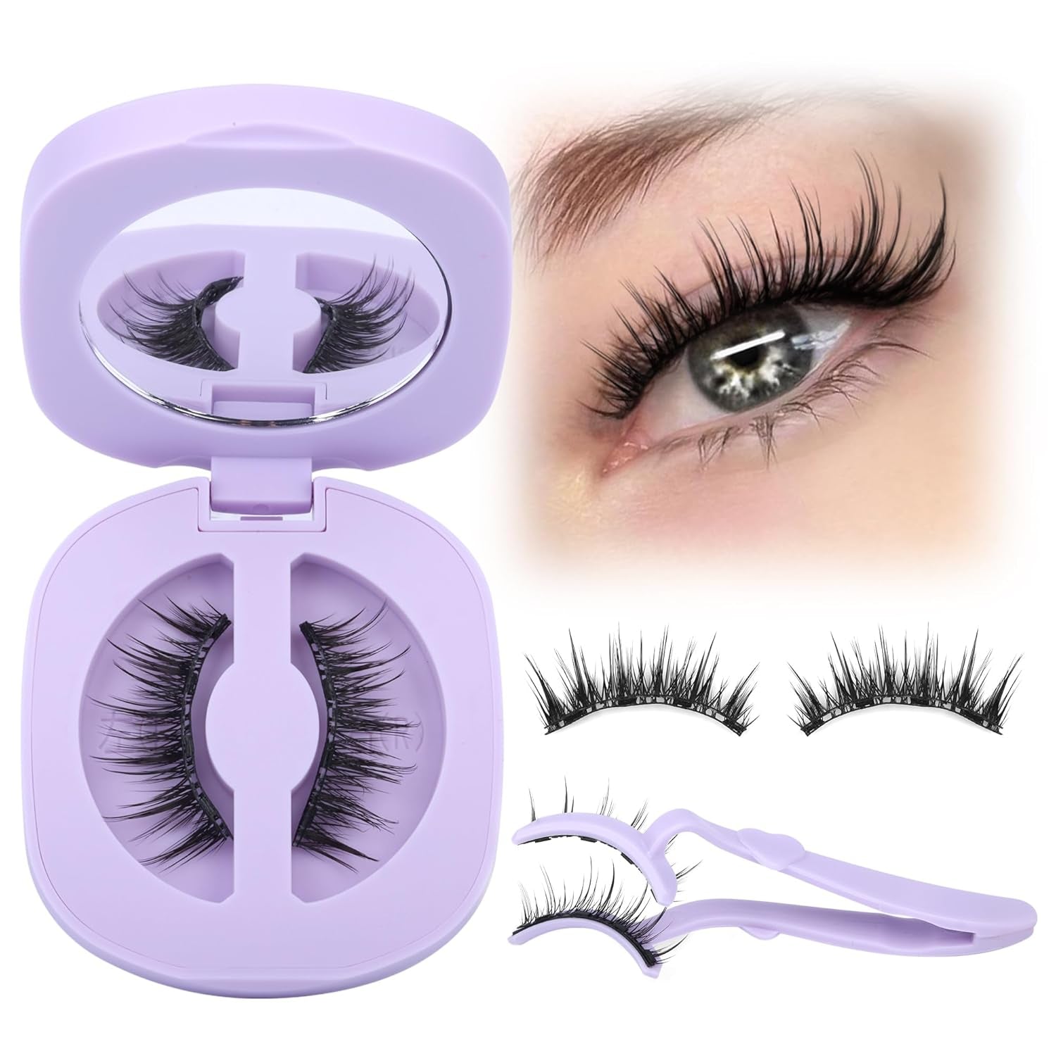 Magnetic Eyelashes without Eyeliner Reusable Magnetic Eyeashes with Applicator No Glue Needed Magnetic Lashes Kit Cat Eye Magnetic Eyelashes Natural Look by