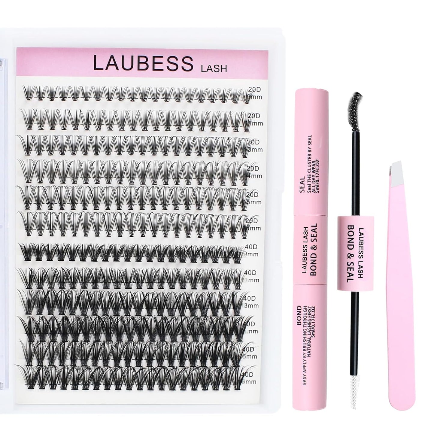 Lash Extension Kit 20D+40D Lash Clusters Kit Lash Bond and Seal Waterproof Individual Lashes Kit DIY Lash Extension Kit Lash Tweezers Eyelash Extension Kit (Set 20D+40D-0.07D-9-16Mix)