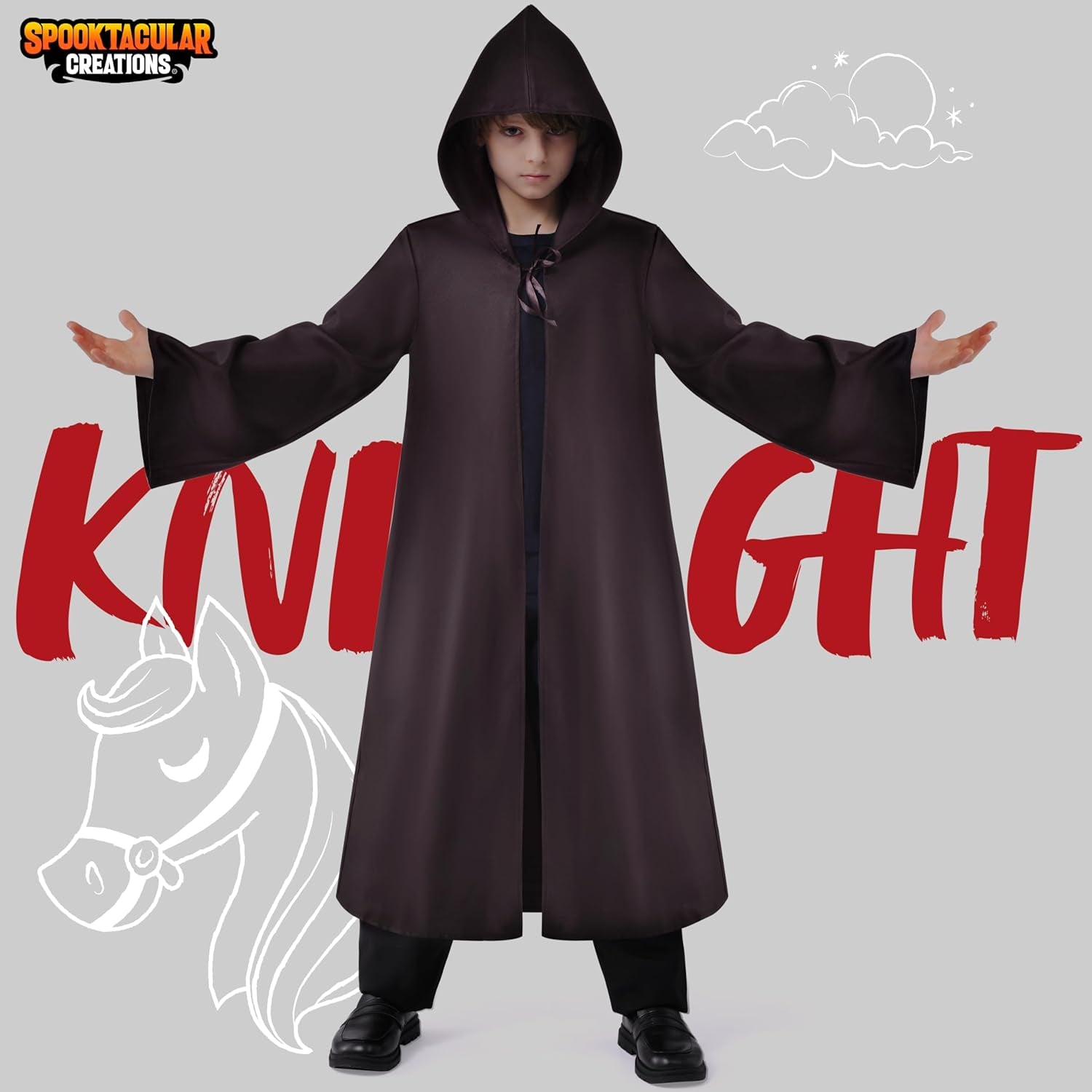Boys Halloween Costumes, Kids Knight Cloak Tunic Hooded Robe Toddler for Halloween Cosplay Parties