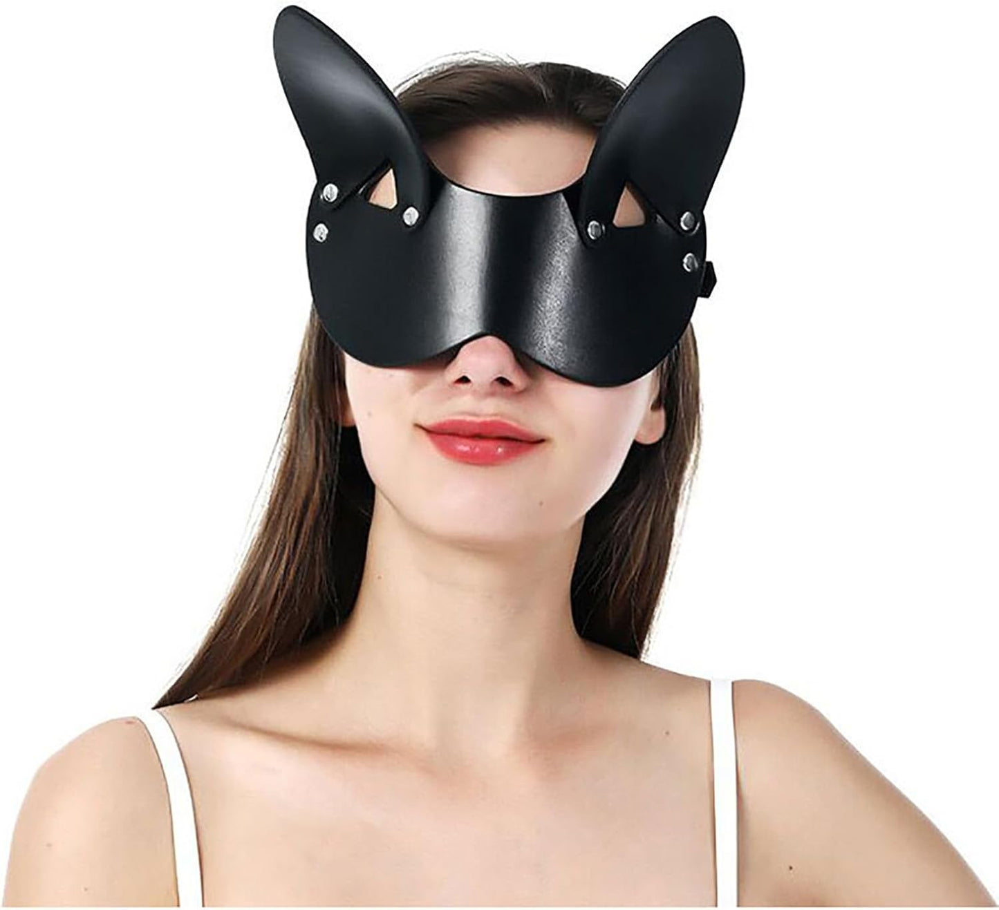 Women Leather Cat Mask Animal Half Face Mask for Cosplay Halloween Costume Mask