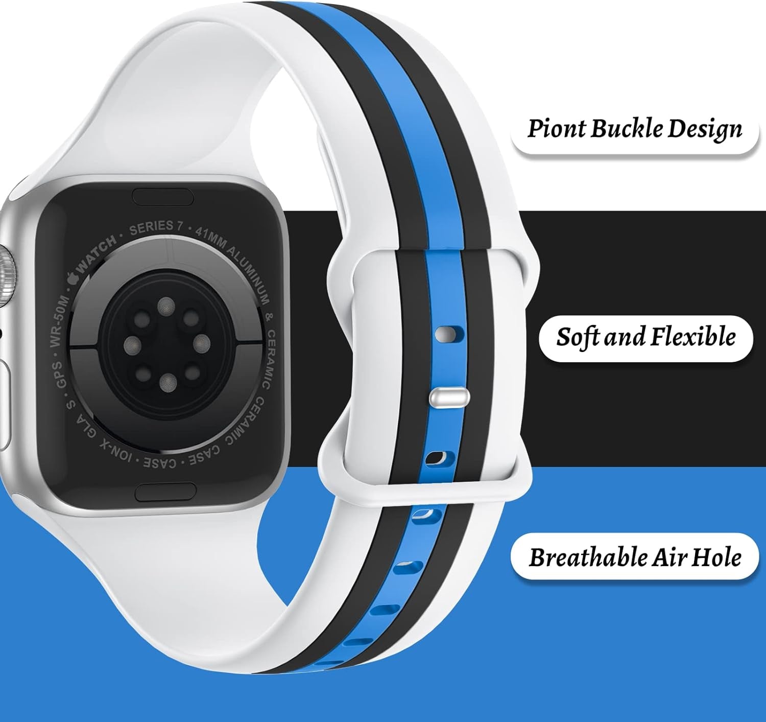 Designer Sport Bands Compatible with Apple Watch Band 38Mm 40Mm 41Mm 42Mm 44Mm 45Mm 49Mm Series 9 8 7 6 5 4 3 2 1 SE Women Men, Breathable Soft Silicone Strap Replacement Wristbands for Iwatch Bands