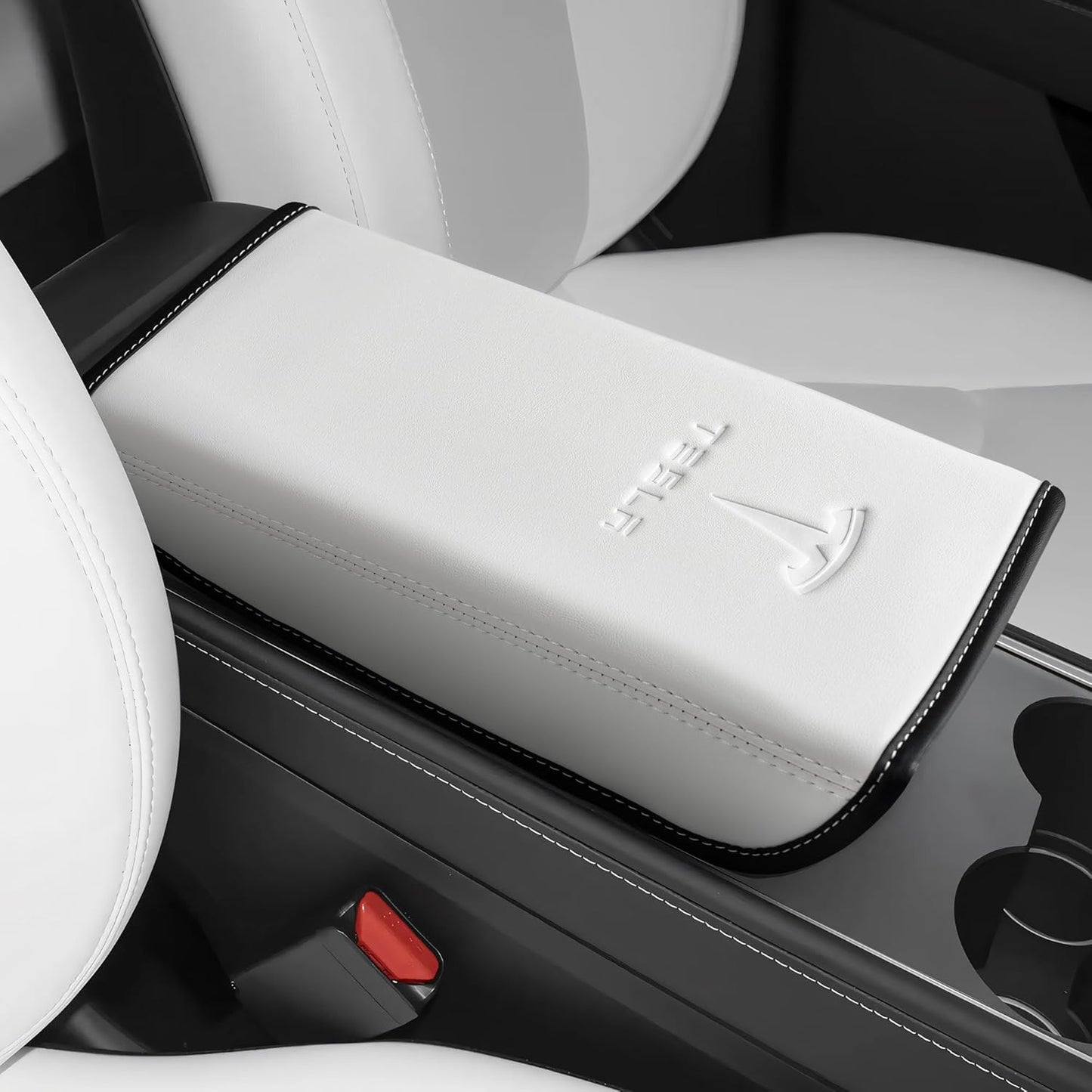 Armrest Cover Designed for Tesla Model 3/Y 2017-2023 2024,Leather Center Console Cover for Tesla Model 3/Y Interior Accessories White