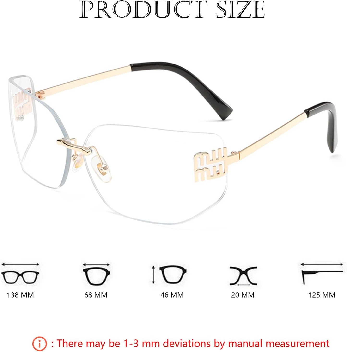 Futuristic Rimless Y2K Sunglasses for Women Men Fashion Wrap around Frame Trendy Shield Frameless Design