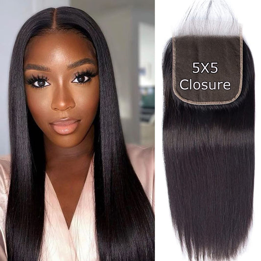 5X5 Hd Lace Closure Straight 5X5 Closure Human Hair 12A Real Transparent Lace Closure Virgin Remy Human Hair Frontal Closure Pre Plucked with Baby Hair Natural Black Color(10Inch)