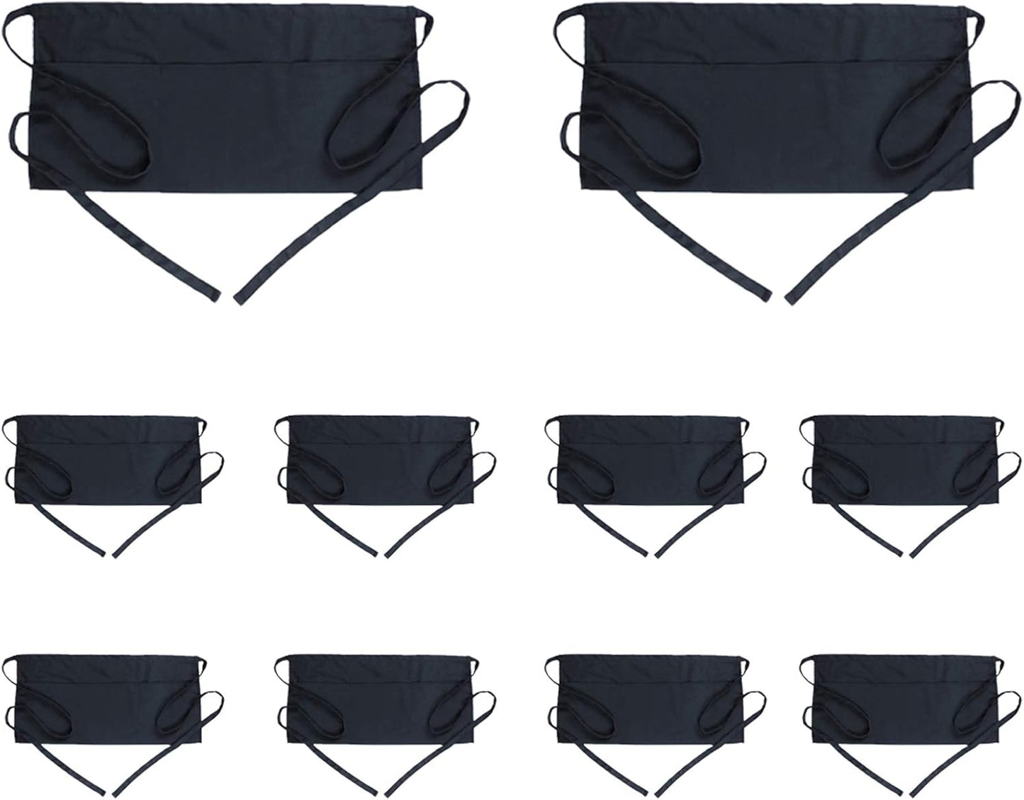 Waist Apron with 3 Pockets - Black Waitress Waiter Server Short Aprons