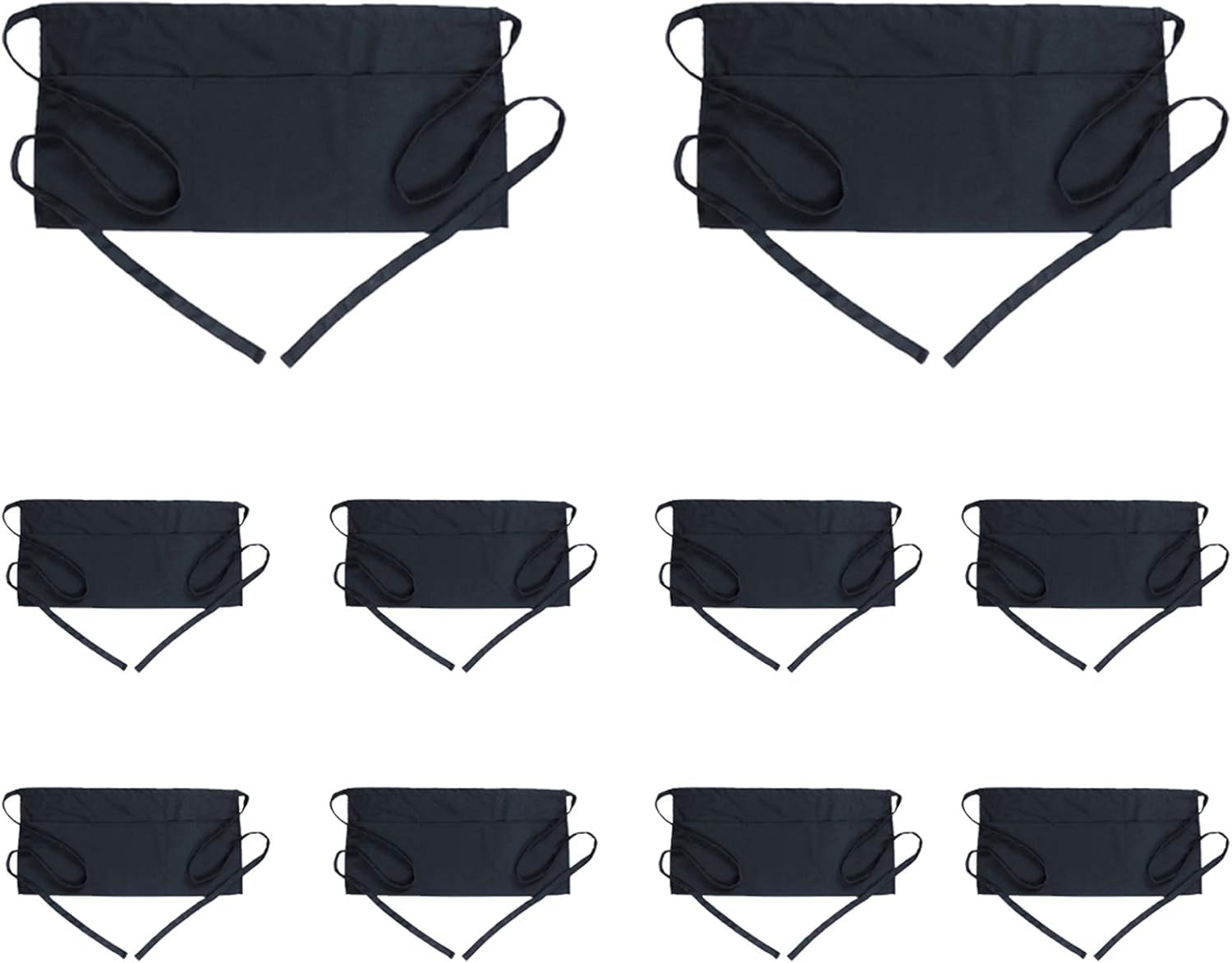 Waist Apron with 3 Pockets - Black Waitress Waiter Server Short Aprons