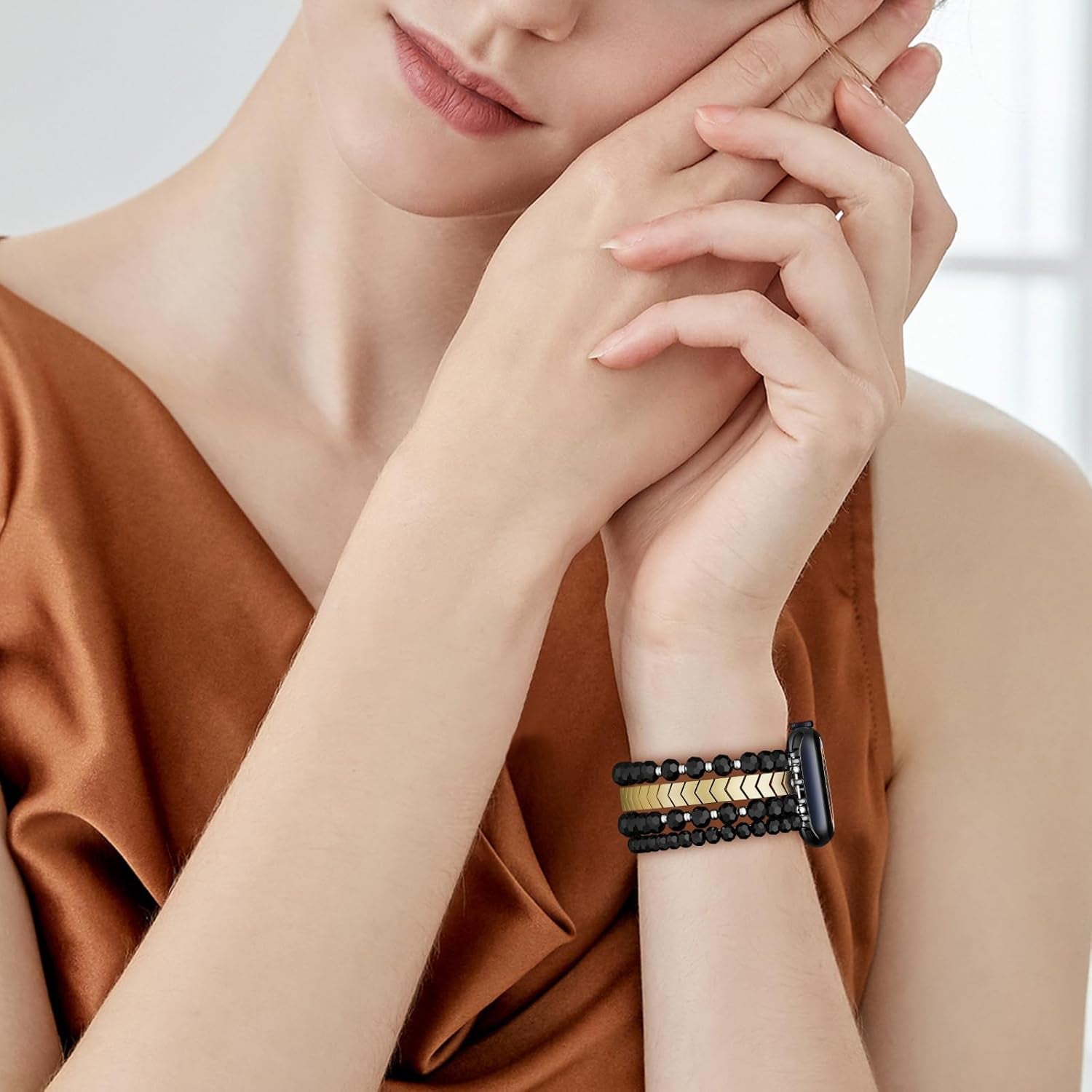 Beaded Bracelet Compatible with Apple Watch Band 42Mm/44Mm/45Mm Series 9/8/7/SE/6/5/4/3/2/1 Women Fashion Handmade Elastic Stretch Strap for Iwatch Bands Replacement