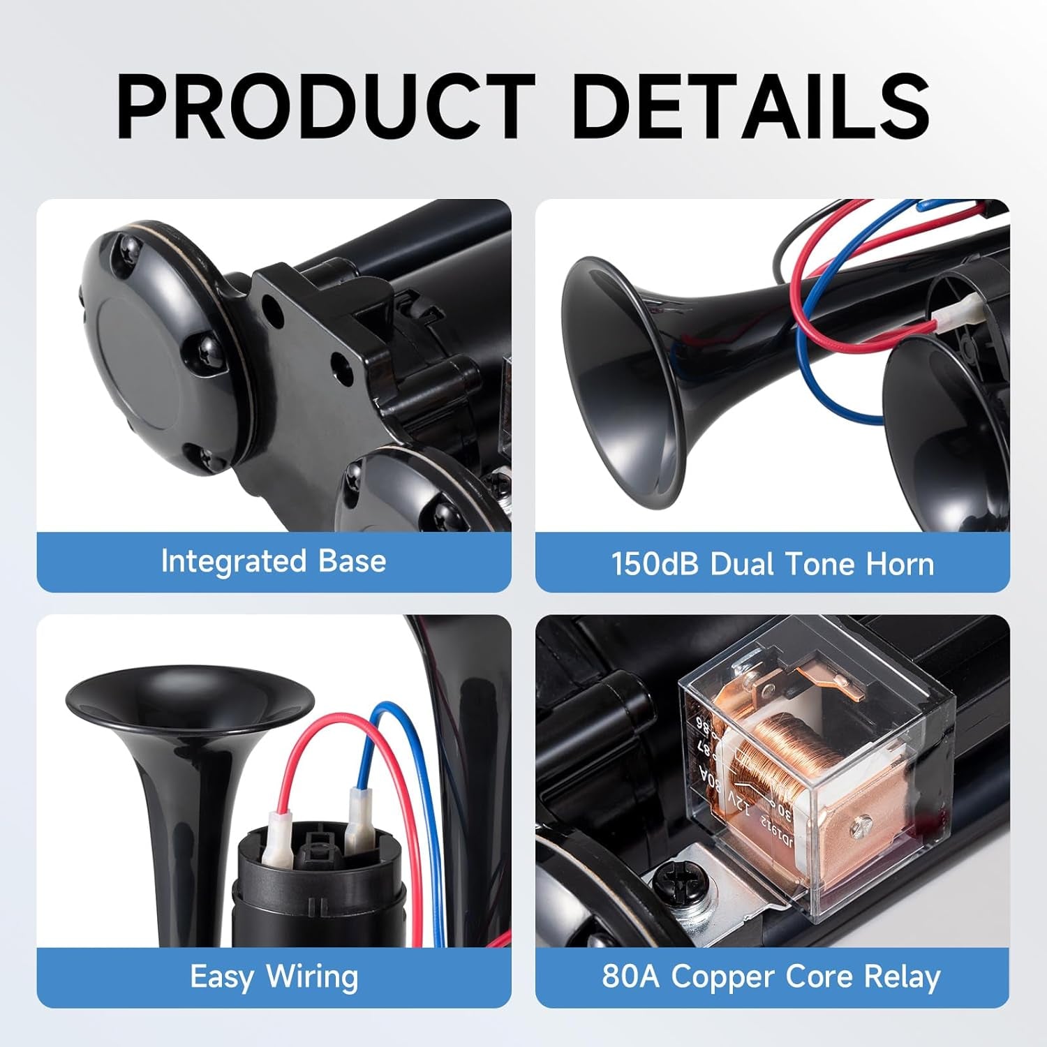 Electric Air Horn for Truck 150Db Super Loud Black Horns Dual Trumpet with Compressor for Any 12V Vehicles Trucks Motorcycle Pickup Trains Cars Boats (Black Integrated Air Horn) TRUCK DRIVER