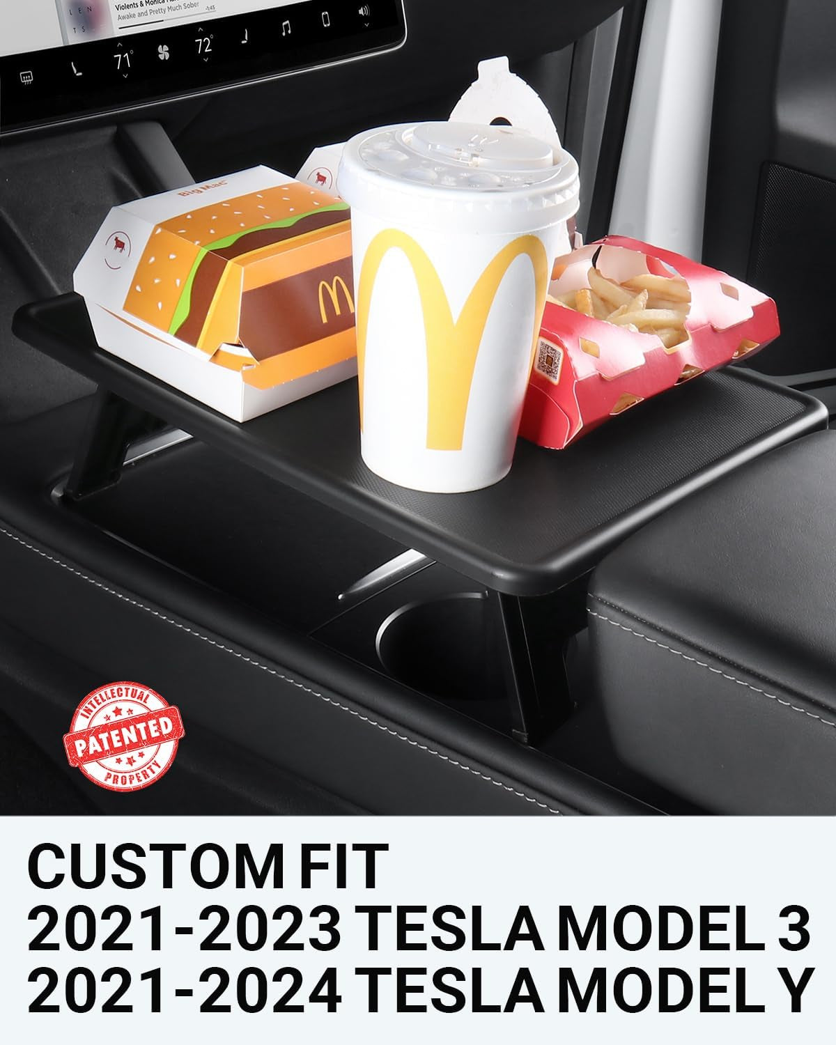 Upgrade Tesla Model 3/Y Table Tray, Foldable Center Console Car Food Eating/Laptop Work Desk for Road Trips 2021-2025 Model Y and 2021-2023 Model 3 Interior Accessories