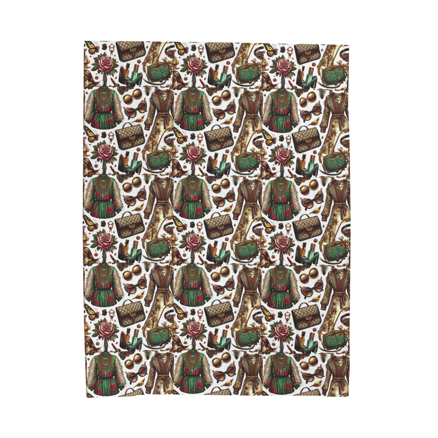 Boho Gucci-Inspired Velveteen Plush Blanket - Cozy Tribal Print for Home Decor