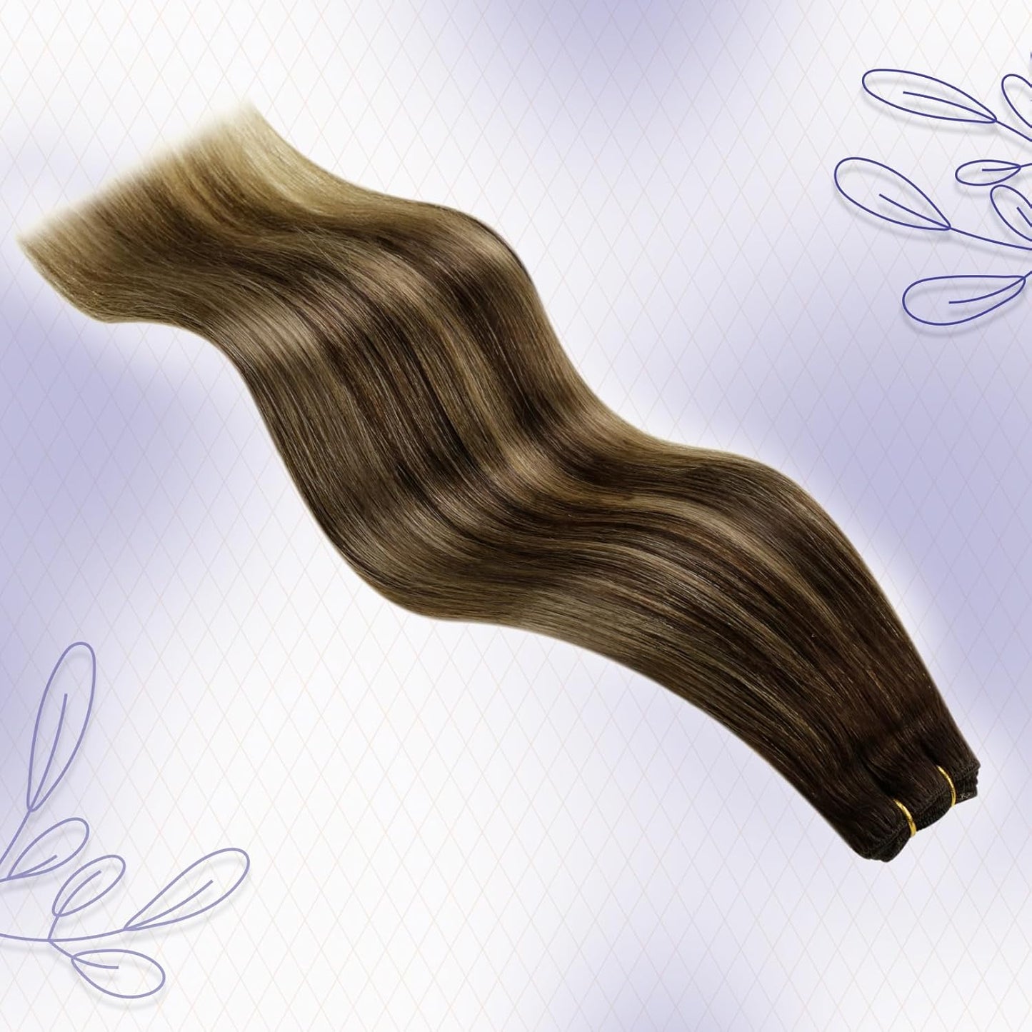 Sew in Hair Extensions Real Human Hair 24 Inch Balayage Brown Mix Caramel Blonde Sew in Hair Extensions 120G Double Weft Extensions Human Hair Brown Long Straight