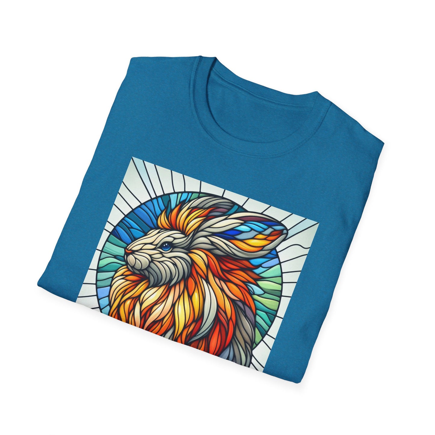 Lionhead Rabbit Animal Stained Glass Design Unisex Softstyle T-Shirt