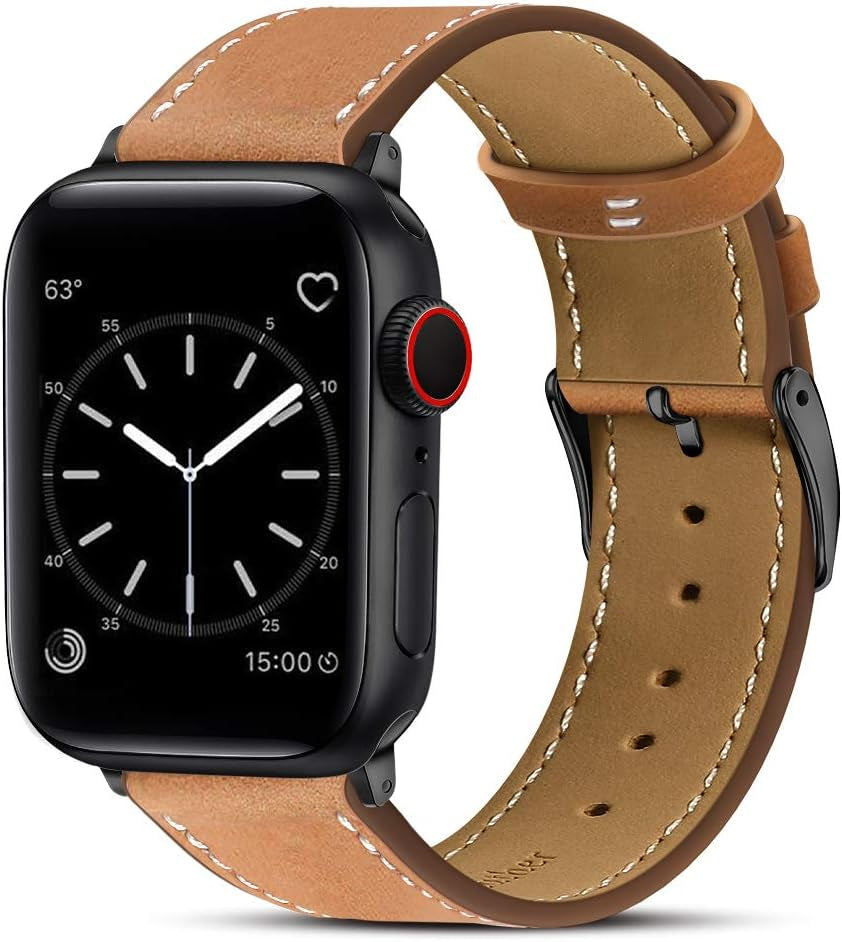 Compatible with Apple Watch Band 42Mm (Series 10) /41Mm/40Mm/38Mm, Genuine Leather Bands Replacement Strap for Iwatch Series 10 9 8 Se 7 6 5 4 3 2 1, Women & Men