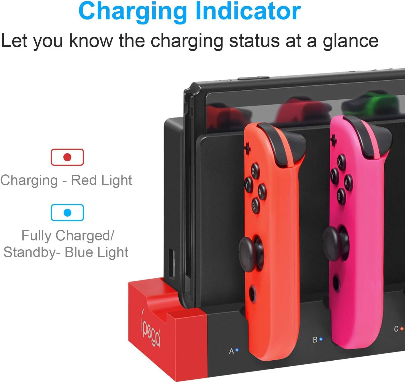 Charging Dock Station for Joycon Nintendo Switch & OLED - Charges up to 4 Controllers, Compatible with Switch and Switch OLED Model