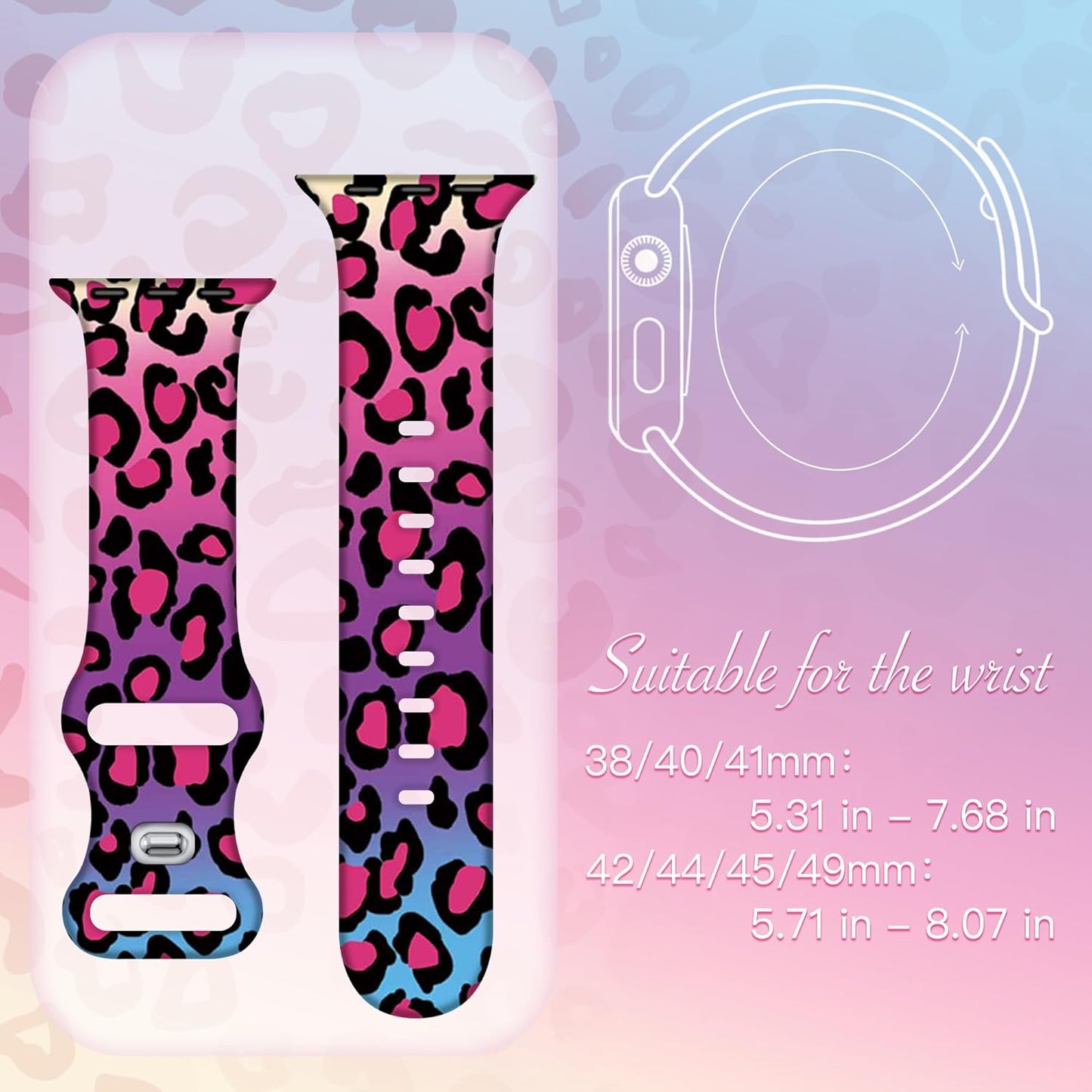 Compatible with Apple Watch Bands for Women Men 44Mm 45Mm 49Mm 42Mm, Leopard Printed Bands Silicone Iwatch Bands for Apple Watch Series 9 SE 8 7 6 5 4 3 2 1 Ultra 2 1 Band (Gradient Leopard)