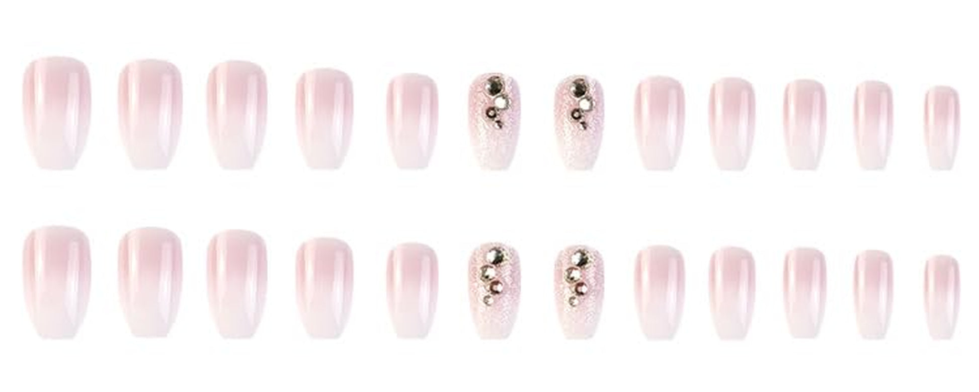 Press on Nails Medium Coffin Nude Natural Rhinestone Gradient Pink Glitter Fake Nails Acrylic False Nail Tips Kit Glue on Nails for Women