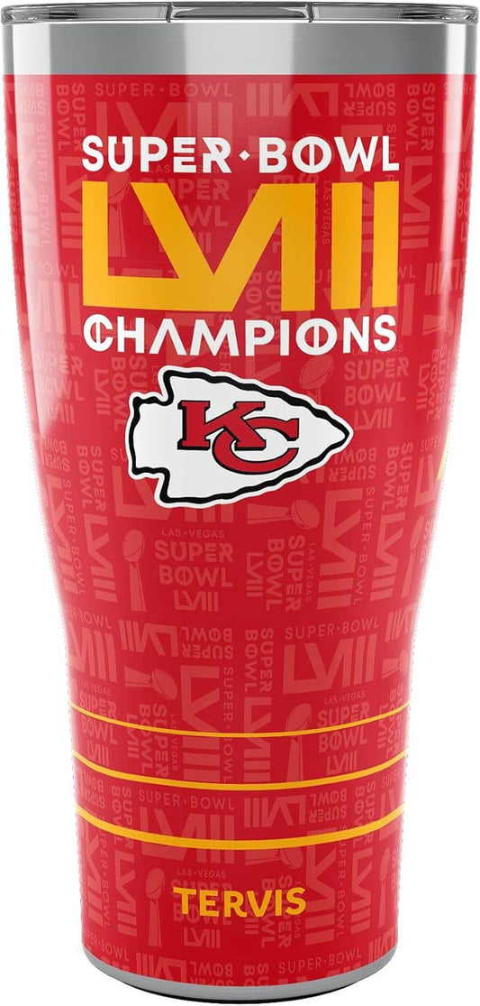 Traveler NFL Kansas City Chiefs - Super Bowl 58 LVIII Champions Triple Walled Insulated Tumbler Travel Cup Keeps Drinks Cold & Hot, 30Oz, Stainless Steel