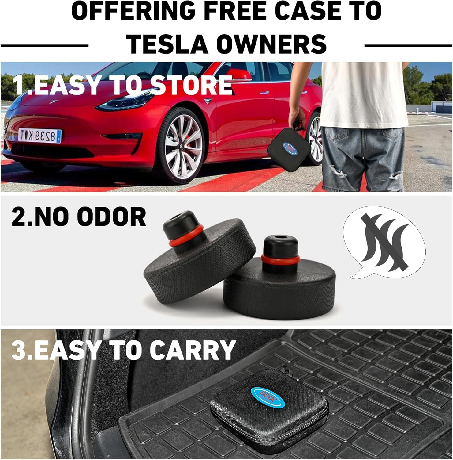 Lifting Jack Pad Pucks Compatible for Tesla Model 3/S/X/Y 2013 to 2024,Accessories for Vehicles,4 Pcs with Storage Case and Tire Tools