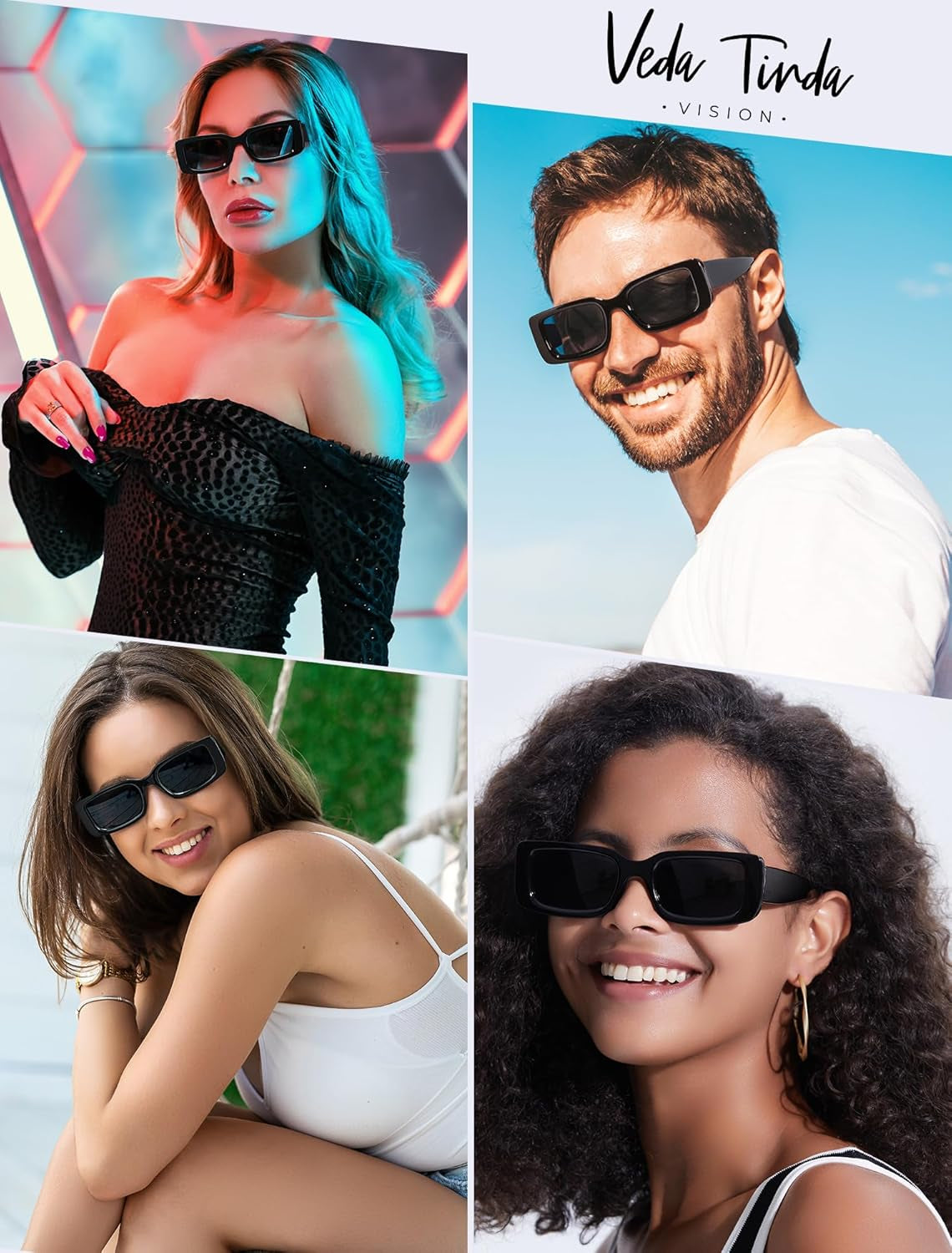 Rectangle Sunglasses Men Tinted Polarized Big Square Retro 90S Vintage Y2K Glasses for Women UV Protection