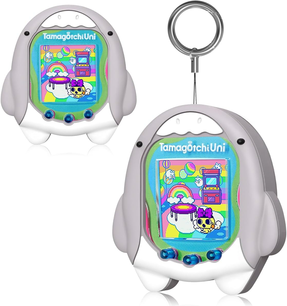 Silicone Case Compatible with Tamagotchi Uni Case, Cute Cartoon White Cow Virtual Pet Game Machine Protector Cover for Tamagotchi Uni Accessories with Ring Lanyard (White Cow) ZOUSA
