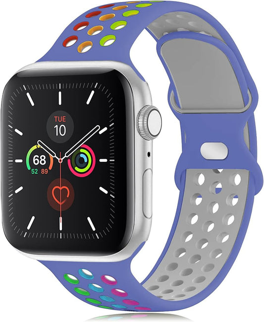 Rainbow Sport Silicone Bands Compatible with Apple Watch Band 45Mm 44Mm 42Mm 41Mm 40Mm 38Mm 49Mm for Women Men Soft Breathable Strap Replacement Wristbands for Iwatch SE Series 9 8 7 6 5 4 3 2 1