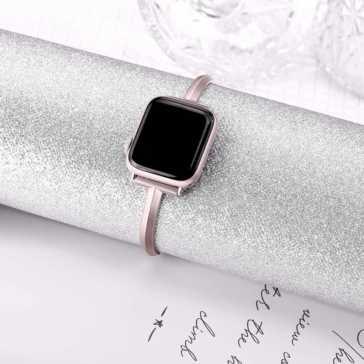 Stainless Steel Band Compatible with Apple Watch Band 38Mm 40Mm 41Mm 42Mm 44Mm 45Mm Iwatch SE Series 9 8 7 6 5 4 3 2 1, Slim Versatile Bangle Bracelet for Women