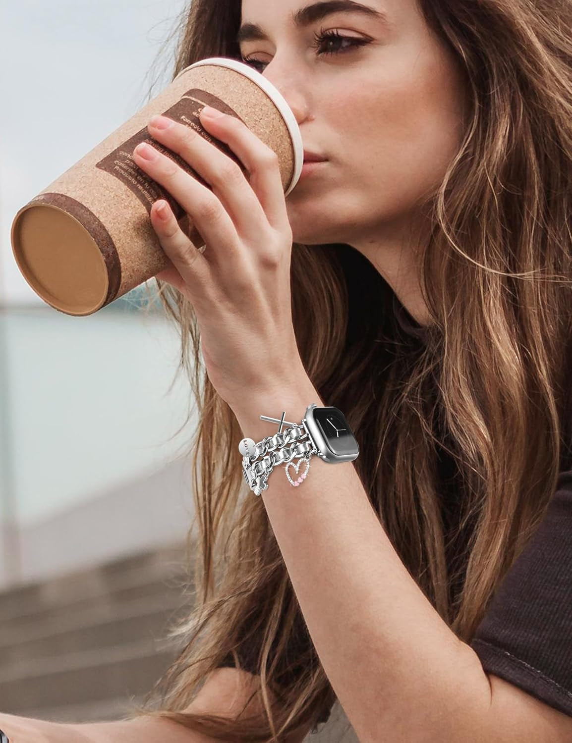 Sliver Charm Band Silver Bling Case Bundle Compatible with Apple Watch 38Mm 40Mm 41Mm 42Mm 44Mm 45Mm 46Mm 49Mm Women for Iwatch Series 10/9/8/7/6/5/4/3/2/1/Se/Ultra