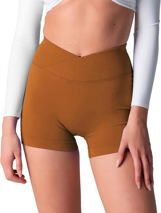 V Cross Waist Scrunch Workout Shorts for Women - 3.5 Inch High Waisted Booty Contour Gym Yoga Shorts