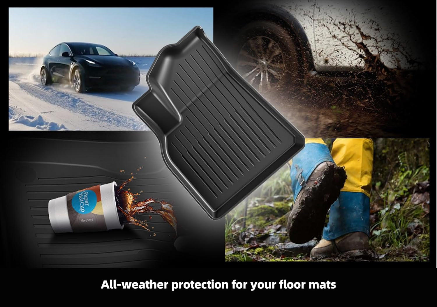 Floor Mats for Tesla Model Y 2021-2024 2025-All Weather TPE Eco Floor Mat-Waterproof Non-Slip Cargo Liner Trunk Accessories(Not FIT 7-Seat)