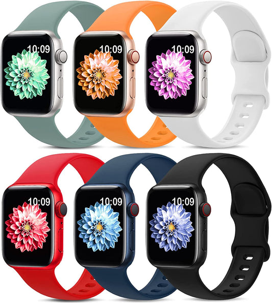 6 Pack Sport Bands Compatible with Apple Watch Band 38Mm 40Mm 41Mm 42Mm 44Mm 45Mm 49Mm,Soft Silicone Waterproof Strap Compatible with Iwatch Apple Watch Series 9 Ultra 8 7 6 5 4 3 2 1 SE Women Men