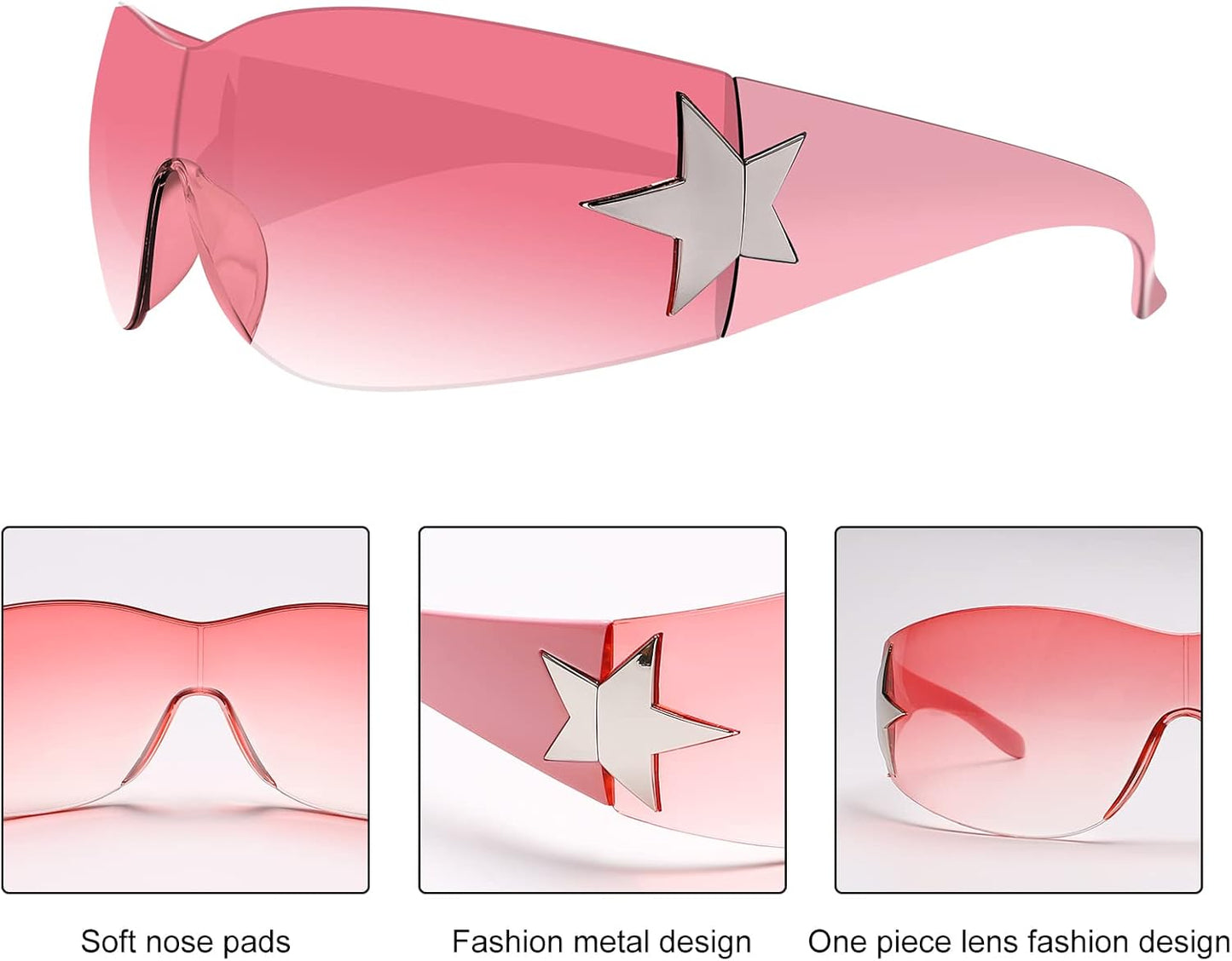 Rimless Y2K Sunglasses for Women Men,Trendy Shield Wrap around Sunglasses Oversized Fashion Frameless Sun Glasses