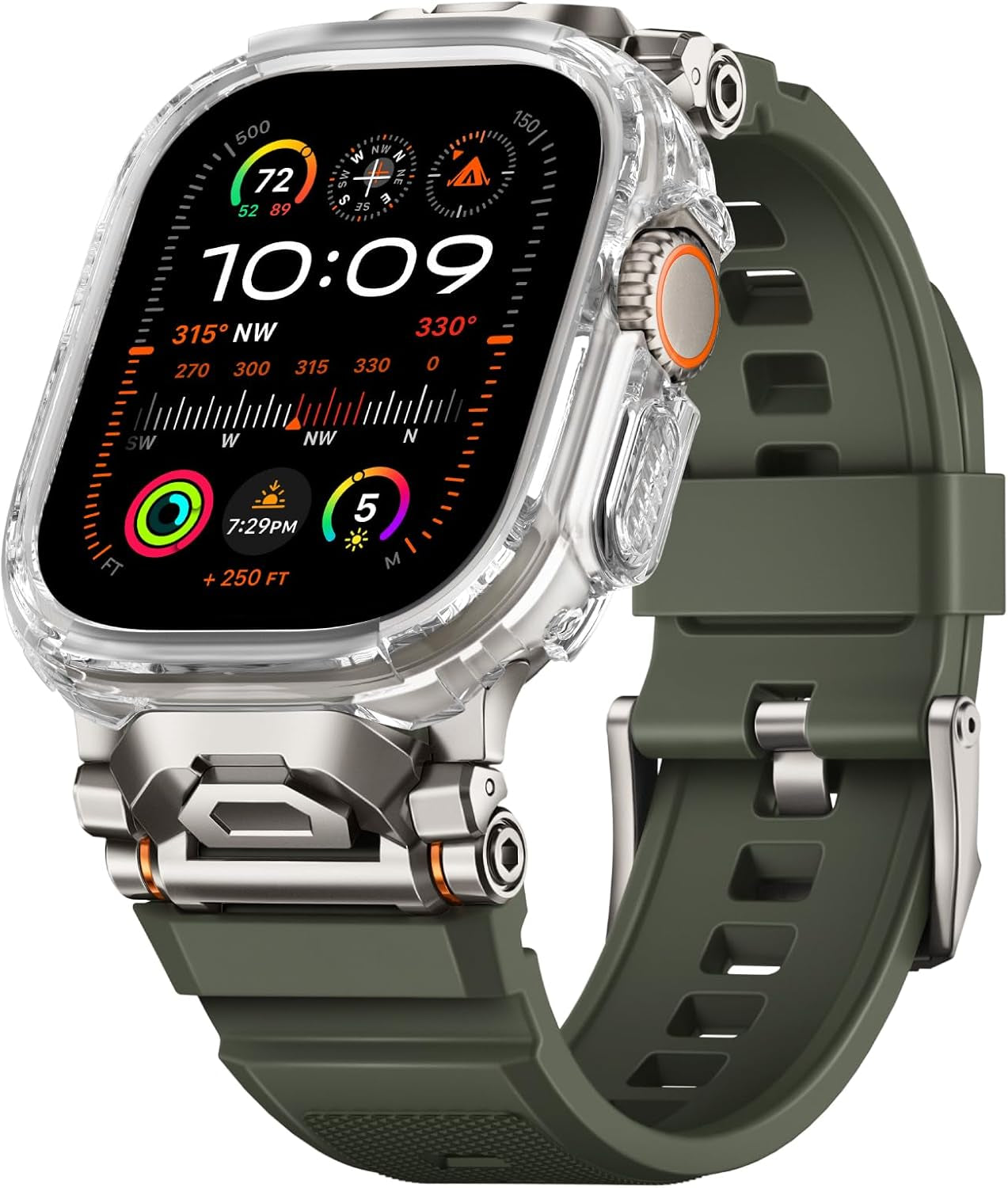 Rugged Bands Compatible for Apple Watch Ultra 2/Ultra Band 49Mm 46Mm 45Mm 44Mm 42Mm, Silicone Sport Strap with Durable Stainless Steel Connector for Iwatch Series 10 9 8 7 6 5 4 3 SE