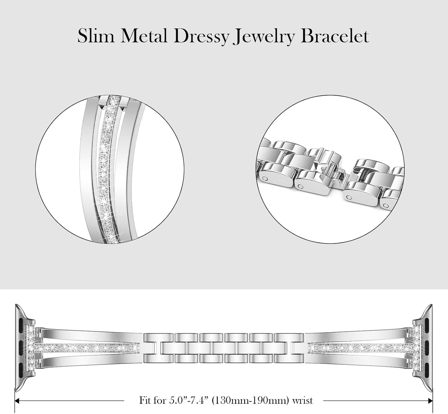 Slim Gold Band Compatible with Apple Watch 38Mm 40Mm 41Mm 42Mm 44Mm 45Mm 46Mm Women Thin Metal Strap Dressy Jewelry Bracelet with Bling Diamond for Iwatch Bands Series 10 9 8 7 6 5 4 3 SE