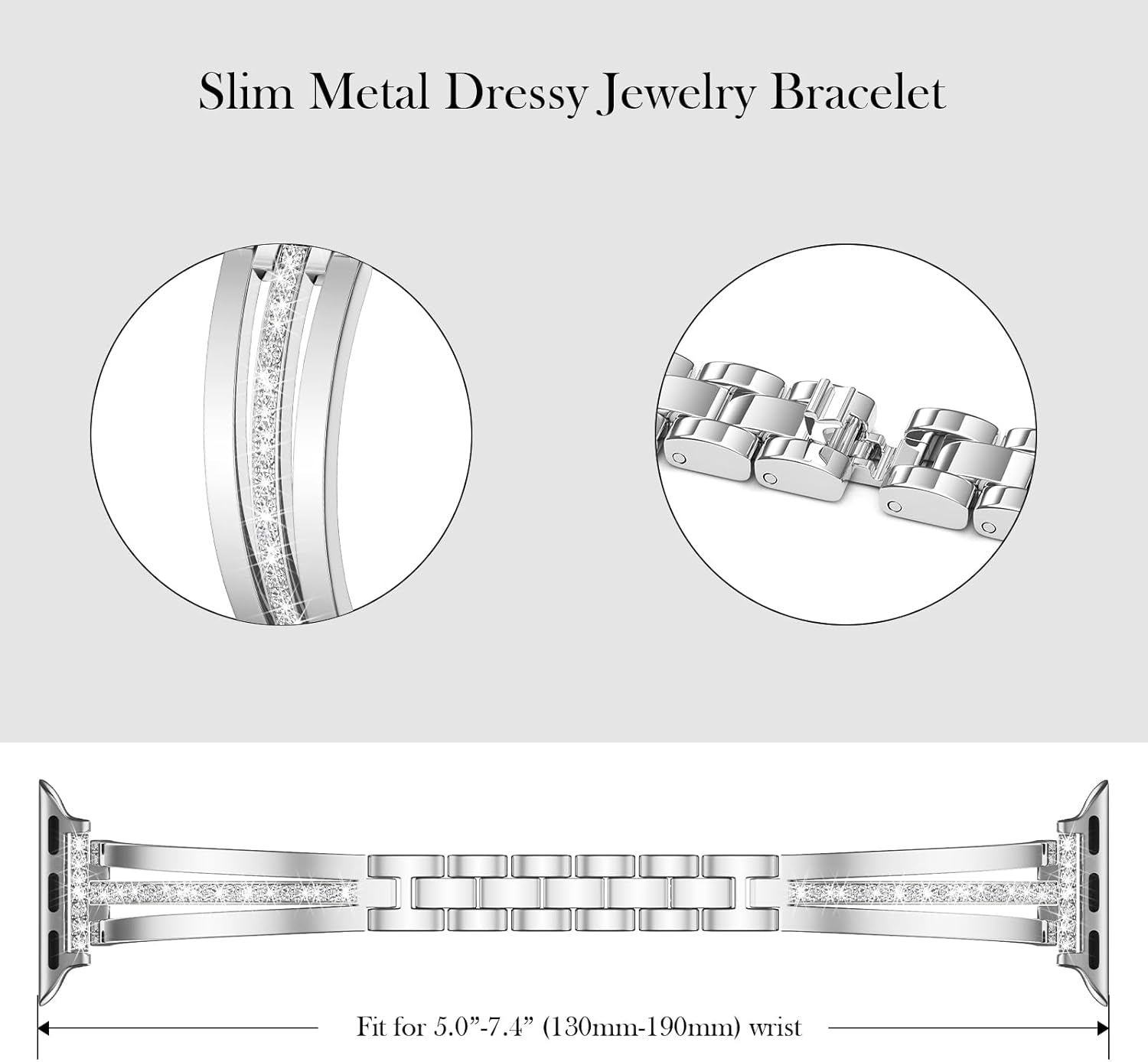 Slim Gold Band Compatible with Apple Watch 38Mm 40Mm 41Mm 42Mm 44Mm 45Mm 46Mm Women Thin Metal Strap Dressy Jewelry Bracelet with Bling Diamond for Iwatch Bands Series 10 9 8 7 6 5 4 3 SE