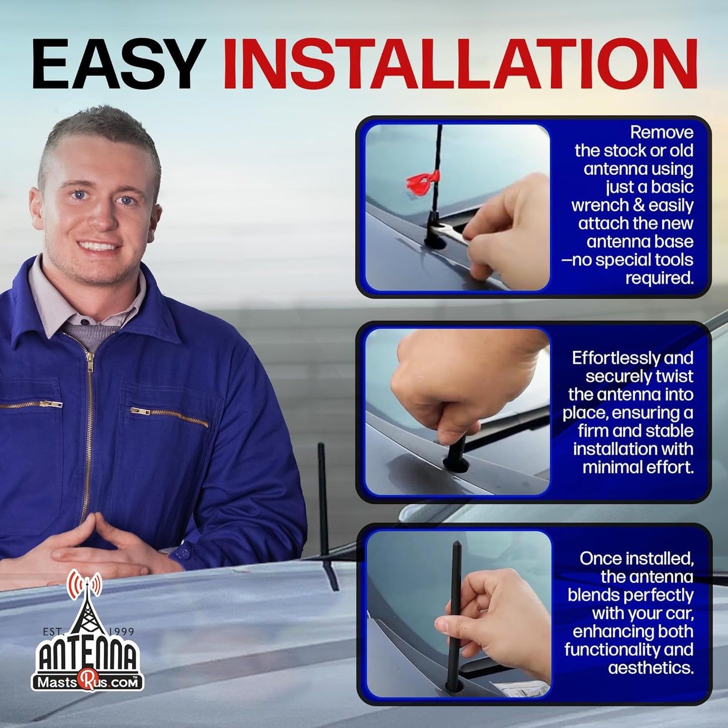 Short Rubber Antenna Fits Chevrolet Silverado 1500 (2006-2025), the Original 6 3/4 Inch, Car Wash Proof, Durable EPDM Rubber, Internal Copper Coil for Enhanced Reception