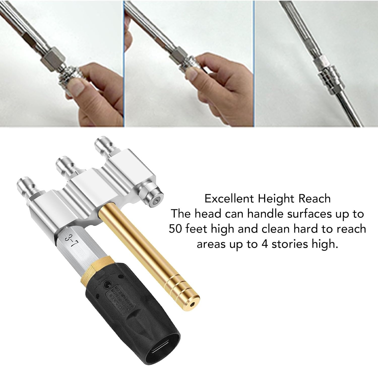 M5 Twist Nozzle, 1000-6000Psi 3-7GPM 3 in 1 High Pressure Long Reach Soap Nozzle, Adjustable Spray Angle, Stainless Steel, Quick Connection for Pressure Washer, Picklejet