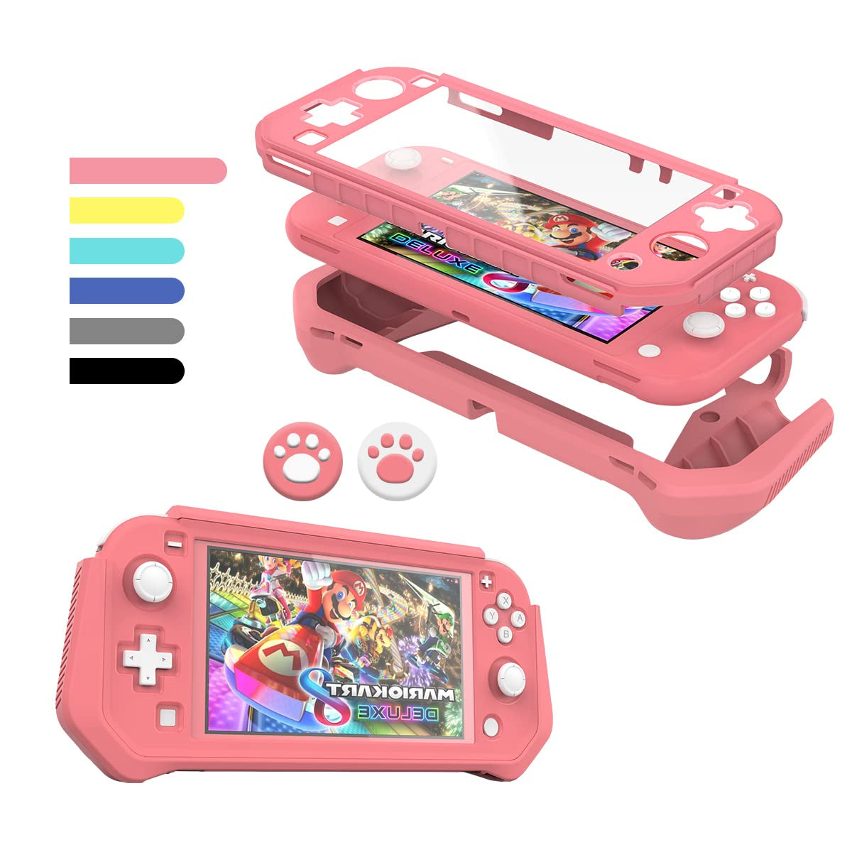 Switch Lite Case Protective Case for Nintendo Switch Lite, Case Compatible with Nintendo Switch Lite Hand Grip Case with Detachable Tpu+Built-In PC Screen Protector & 2 X Thumb Grip Caps (Navy Blue)