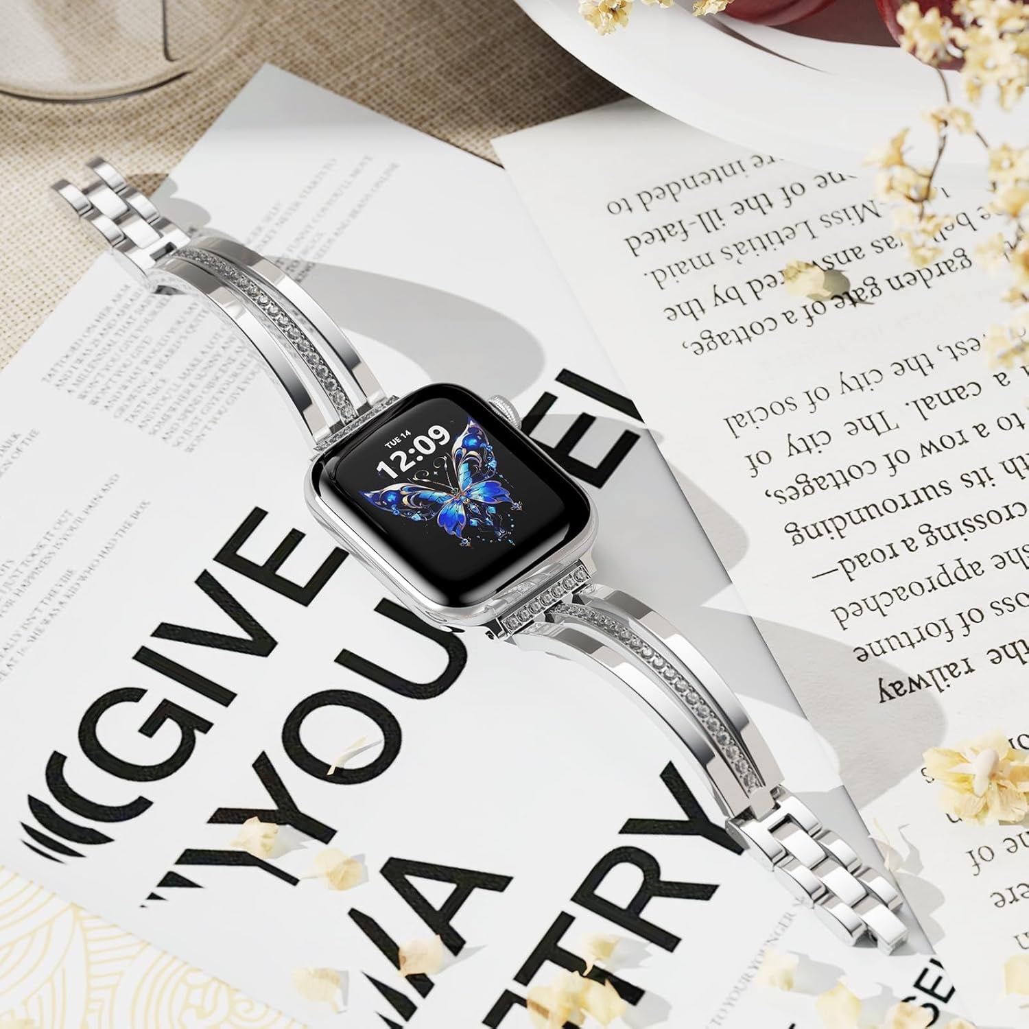 Slim Gold Band Compatible with Apple Watch 38Mm 40Mm 41Mm 42Mm 44Mm 45Mm 46Mm Women Thin Metal Strap Dressy Jewelry Bracelet with Bling Diamond for Iwatch Bands Series 10 9 8 7 6 5 4 3 SE