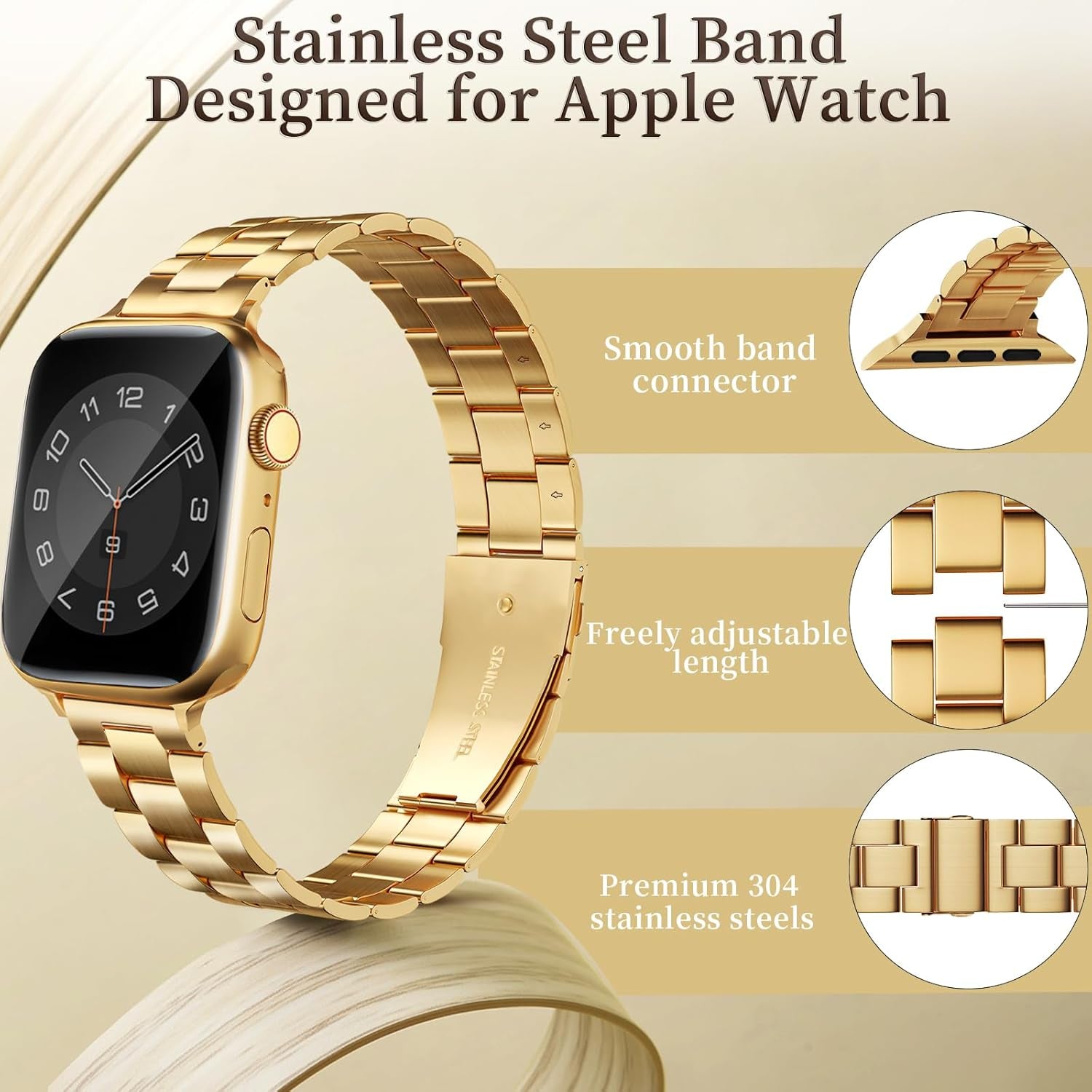 Thin Metal Bands Compatible with Apple Watch Band 38Mm 40Mm 41Mm 42Mm 44Mm 45Mm 46Mm 49Mm, Slim Stainless Steel Wristband Strap for Iwatch Ultra SE Series 10 9 8 7 6 5 4 3 2 1-Silver+Gold