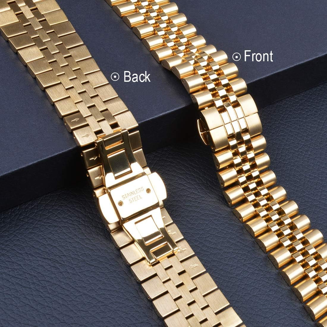 Compatible with Apple Watch Band 41Mm 40Mm 38Mm, Stainless Steel Heavy Band with Butterfly Folding Clasp Link Bracelet for Iwatch Series 9/8/7/6/Seseries 5/4/3 Women,Gold